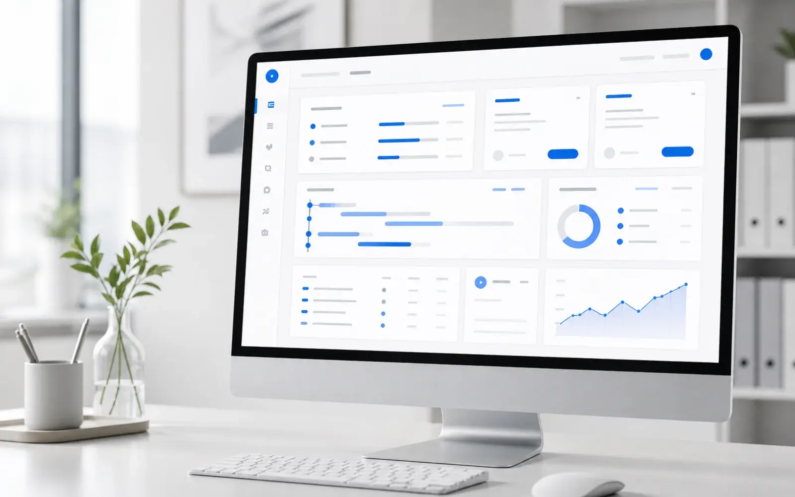 Anonymisierte CRM-Oberfläche mit Projekten, Aufgaben, Kunden und Kennzahlen